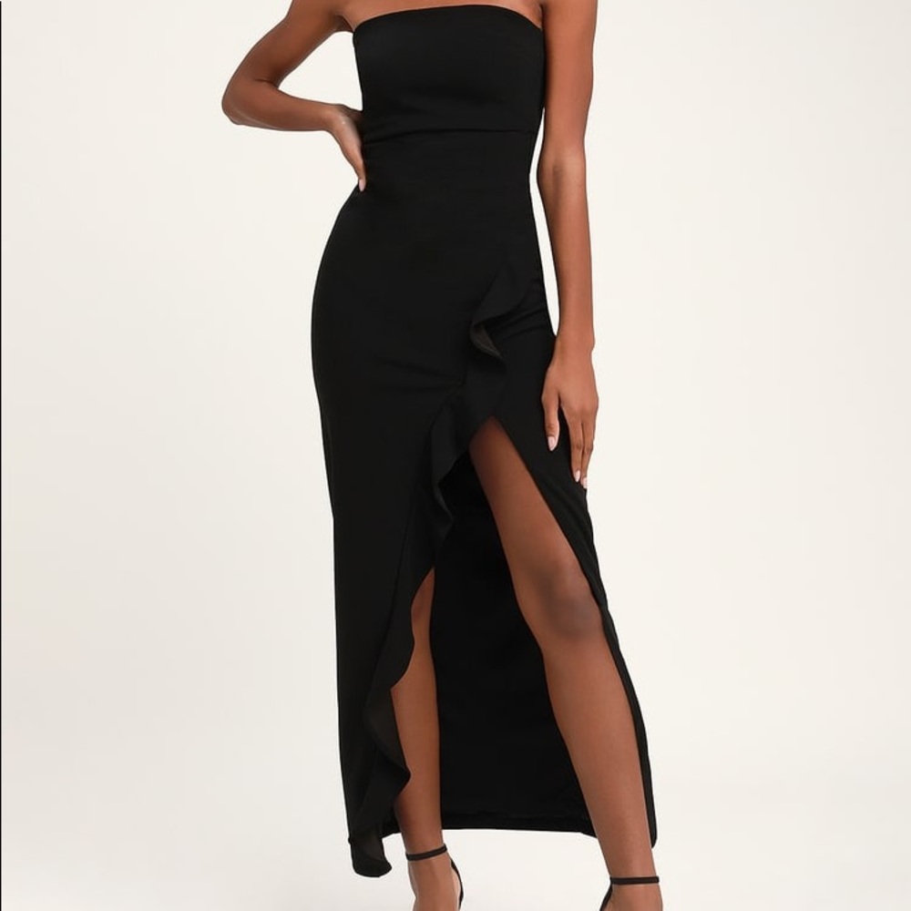 Lulus after hours strapless ruffled maxi dress S